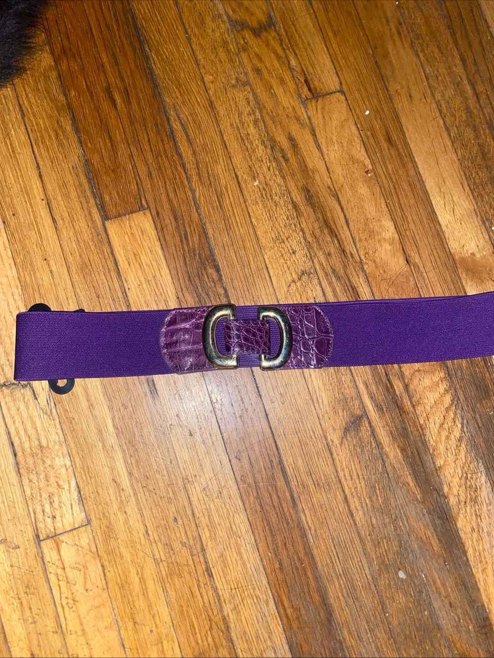 Milor Purple Elastic Waist Belt with Croc Accent and Antique Buckle